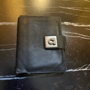 Vintage Salvatore Ferragamo Mens Black Leather Bilfold Long Wallet